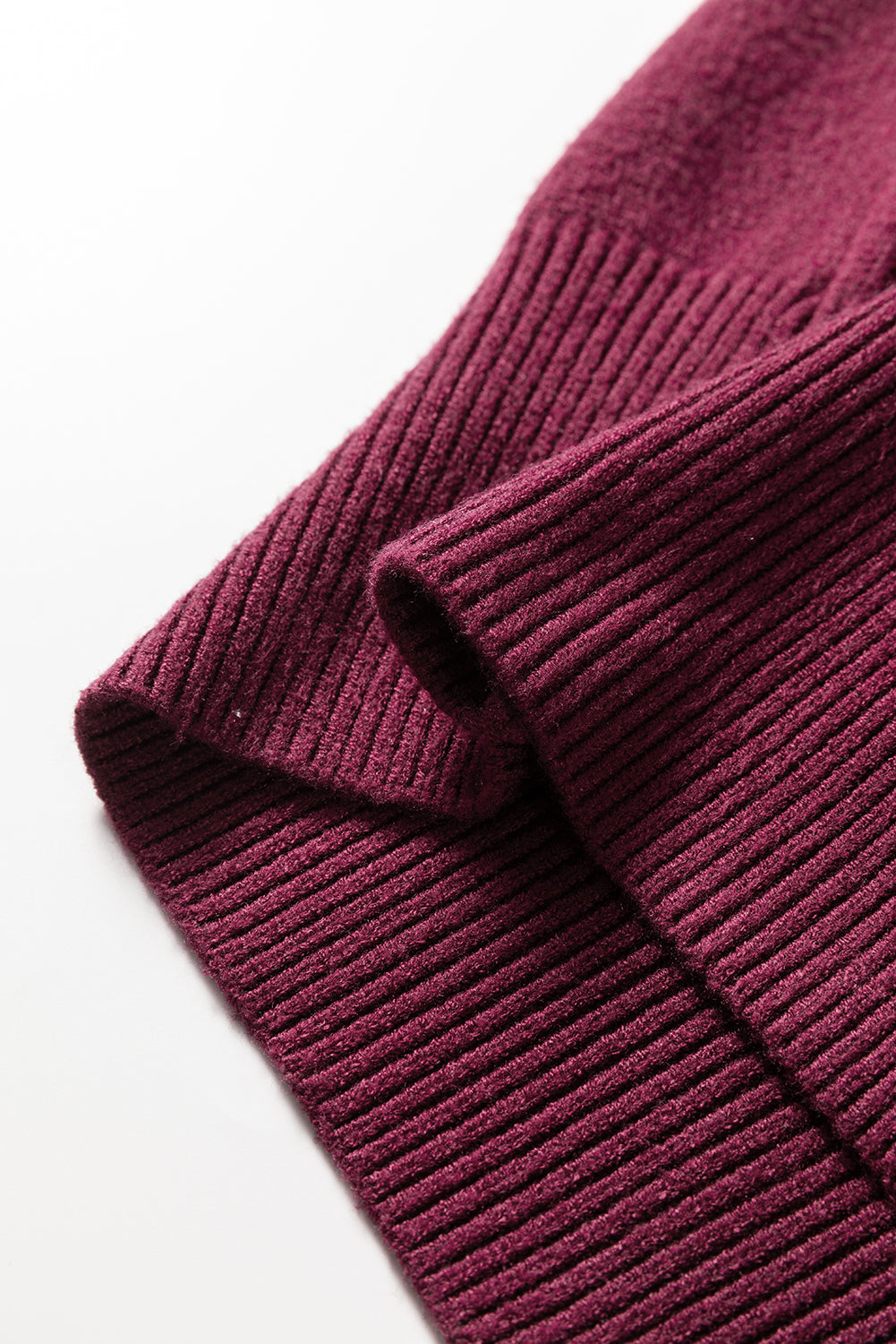 Burgundy Contrast Trim V Neck Cuffed Short Sleeve Loose Sweater
