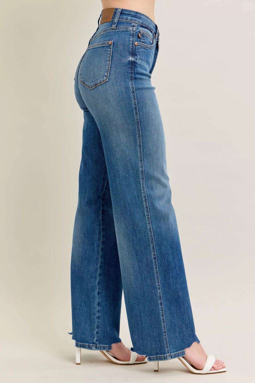 Full Size High Waist Tummy Control Chew Hem Destroy Wide Jeans Plus Size