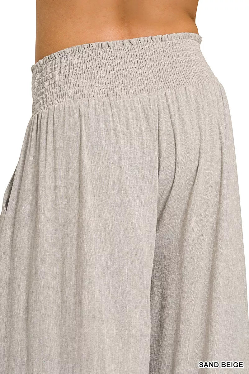 Smocked Waistband Wide Leg Lounge Pants