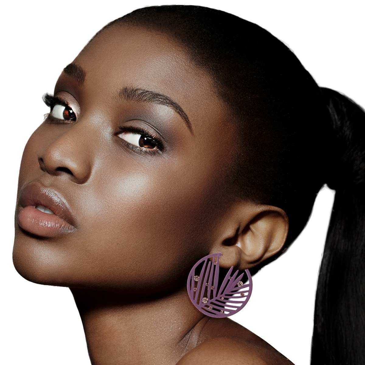 Statement Purple Rubber Coated Leaf Hoop Earrings Stylish Fashion Jewelry