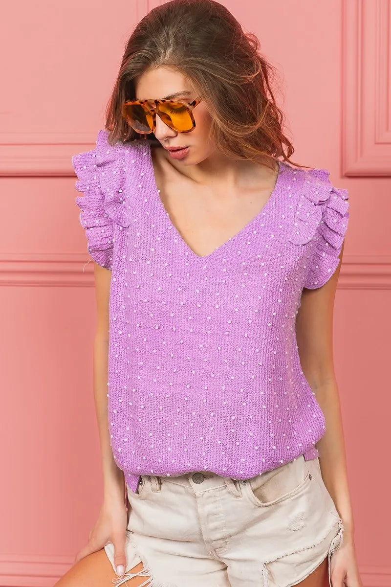 Layered Ruffle Swiss Dot Knit Top