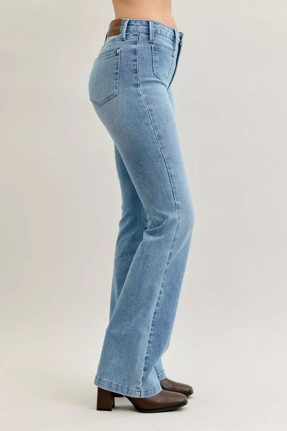 Full Size Mid Rise Bootcut Jeans with Contrast Wash & Front Patch Pockets Plus Size