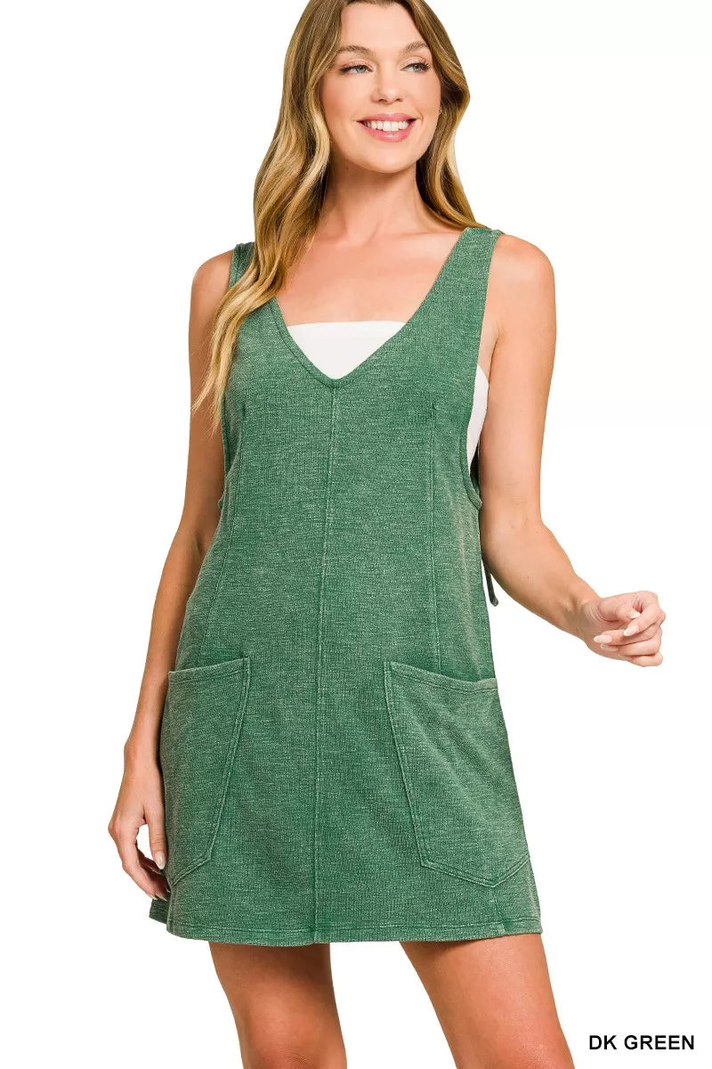 Washed Slub Adjustable Strap Overall Dress