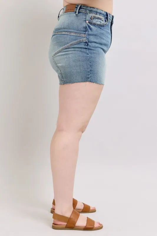 Full Size High Waist Star Seam Detail Denim Shorts Plus Size
