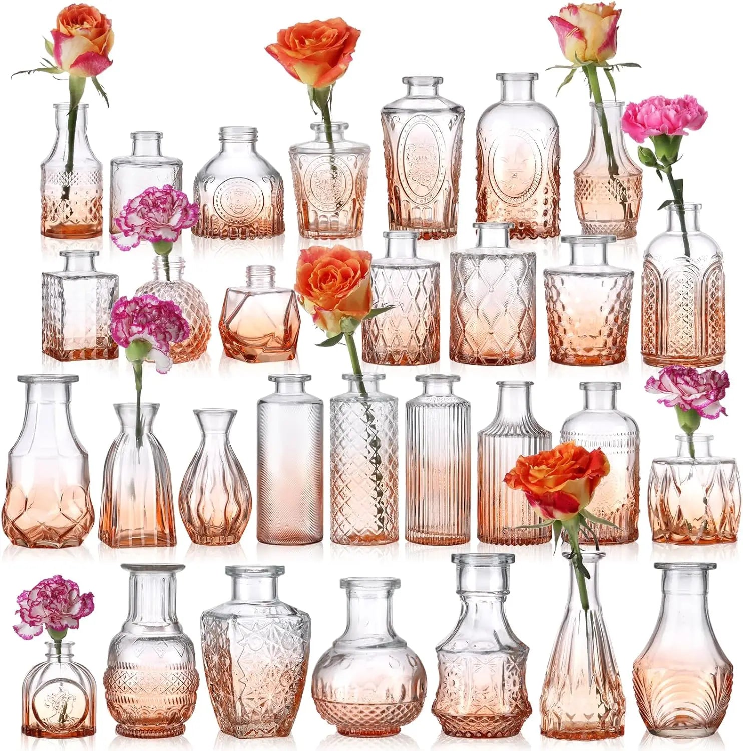 DecorBites™ 30 Gradual Orange Glass Bud Vases for Wedding Centerpieces