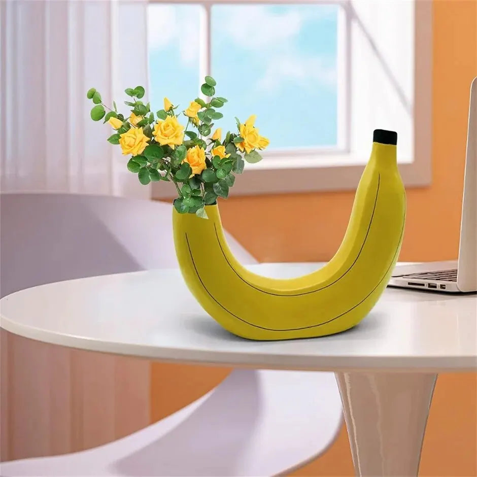 DecorBites™ Banana Shape Resin Flower Vase - Home Decor