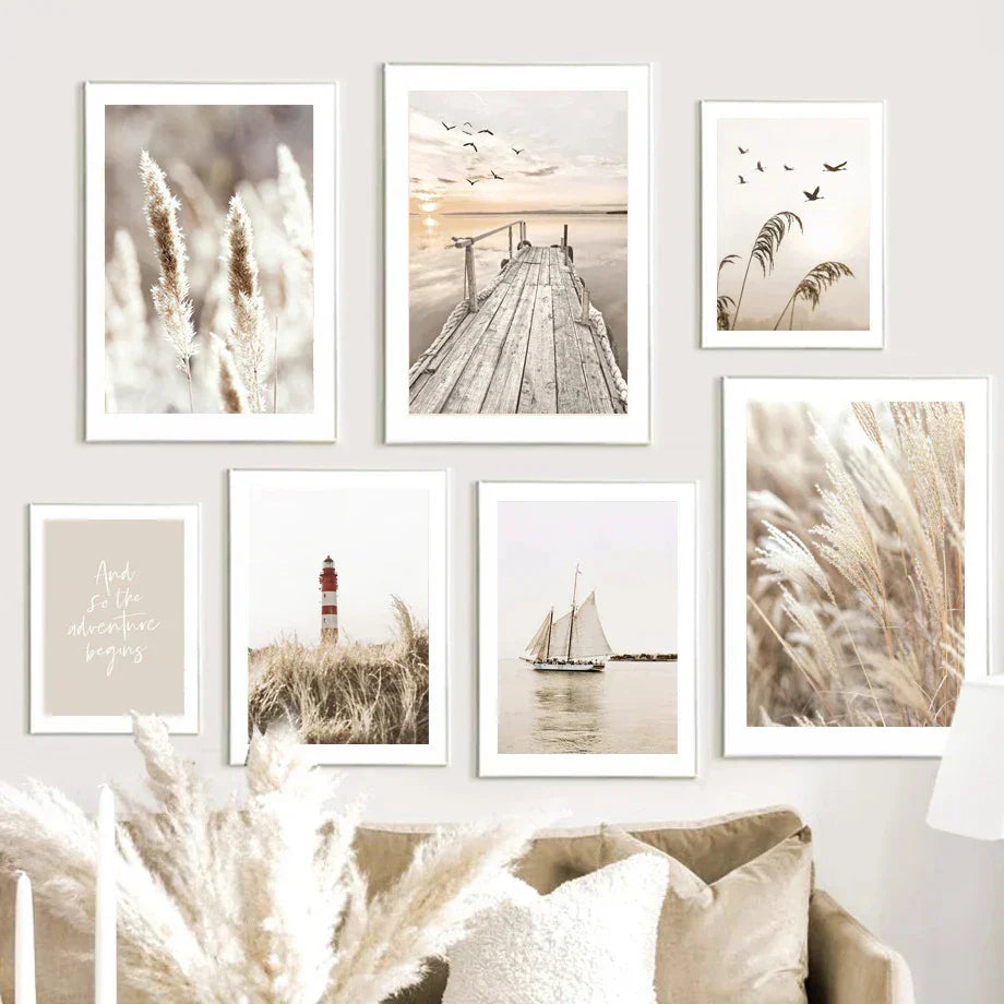 DecorBites™ Beige Flower Grass Wall Art Canvas Print