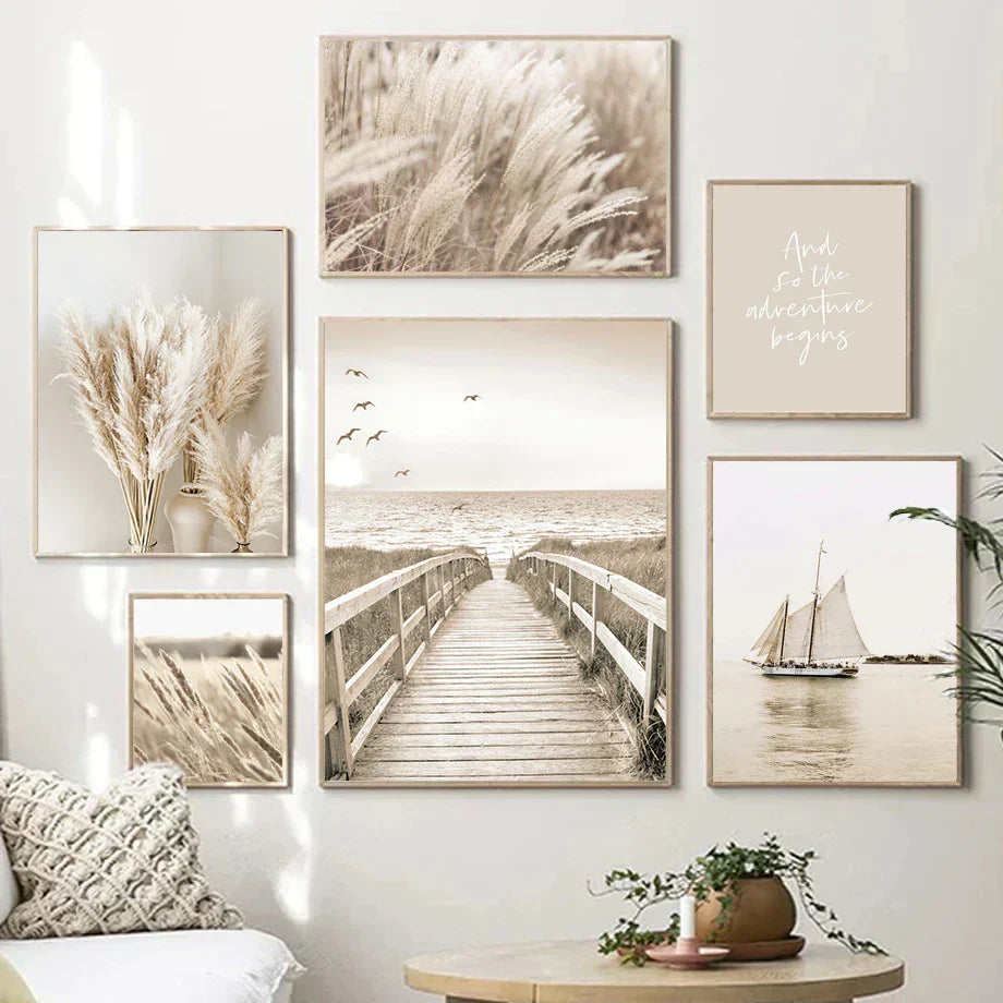 DecorBites™ Beige Flower Grass Wall Art Canvas Print
