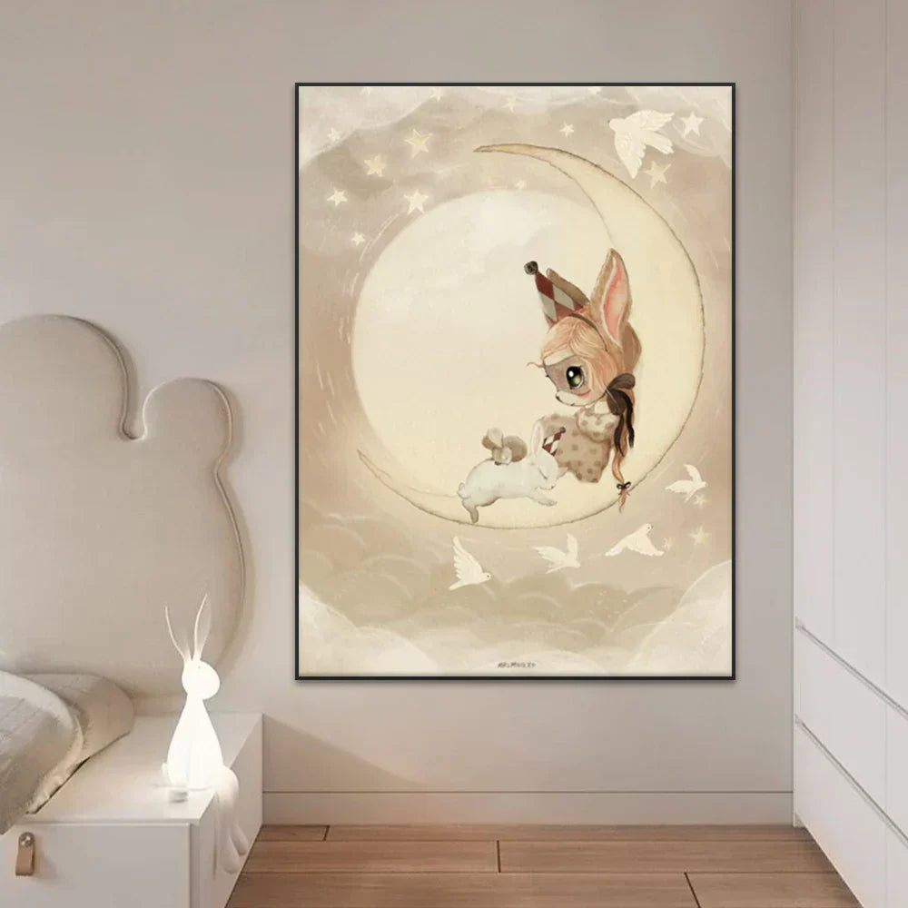 DecorBites™ Beige Rabbit Girl Canvas Print for Kidsató Room