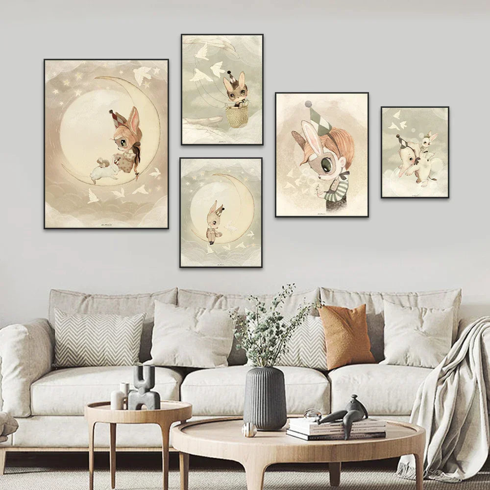 DecorBites™ Beige Rabbit Girl Canvas Print for Kidsató Room