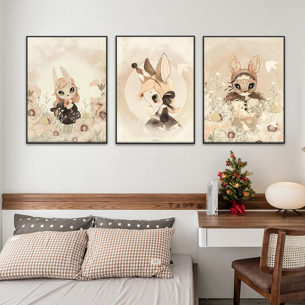 DecorBites™ Beige Rabbit Girl Canvas Print for Kidsató Room