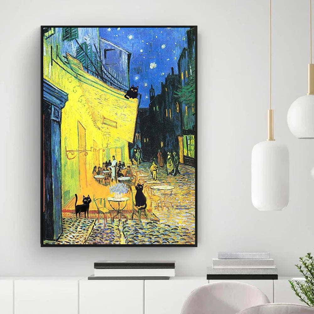 DecorBites™ Black Cat Starry Night Canvas Wall Art