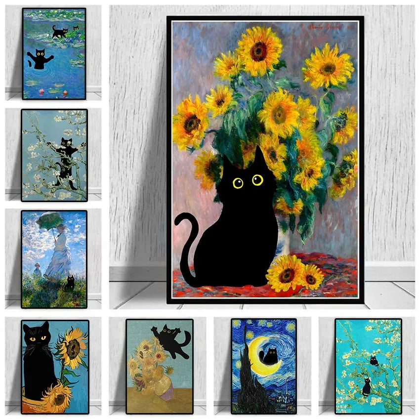 DecorBites™ Black Cat Starry Night Canvas Wall Art