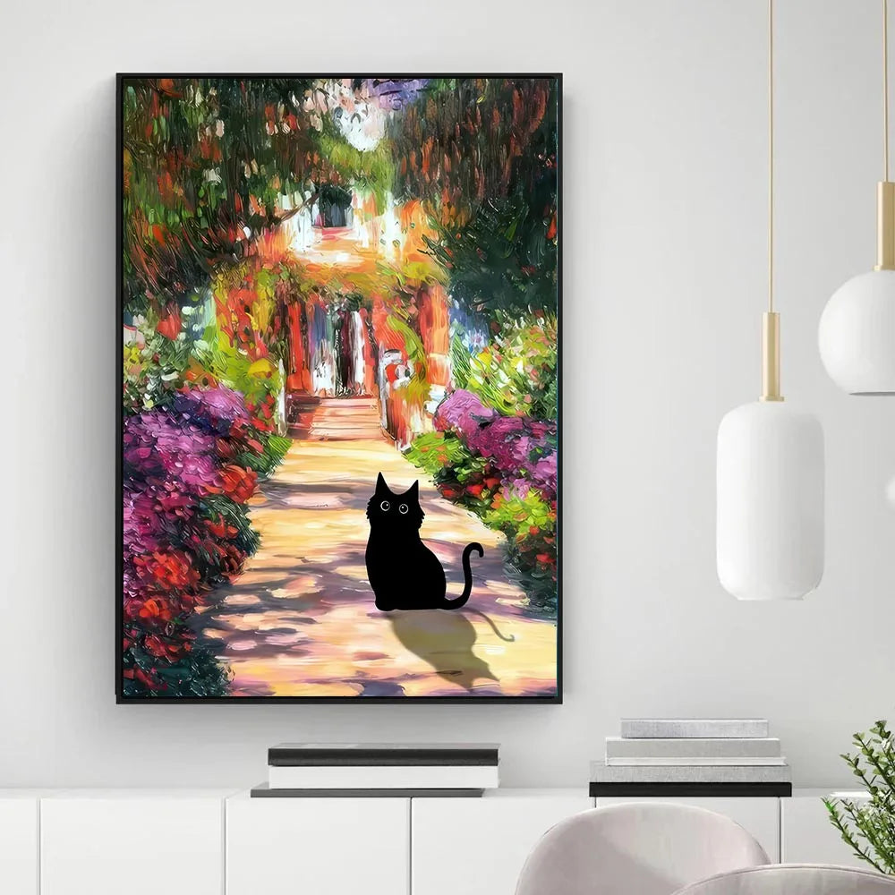 DecorBites™ Black Cat Starry Night Canvas Wall Art