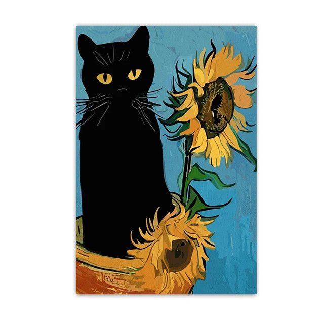 DecorBites™ Black Cat Starry Night Canvas Wall Art