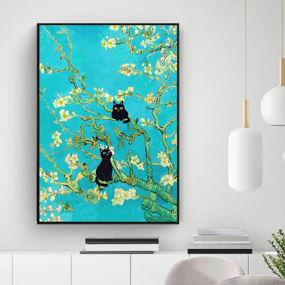 DecorBites™ Black Cat Starry Night Canvas Wall Art