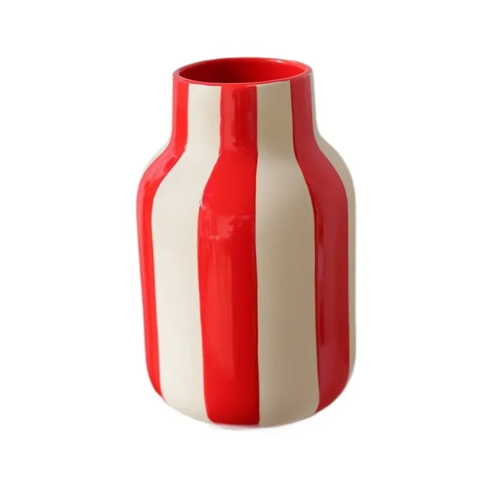 DecorBites™ Black & Red Striped Ceramic Vase - Home Decor