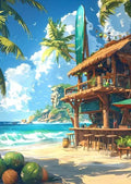 DecorBites™ "Blue Beach Cabin Forest Canvas Wall Art"