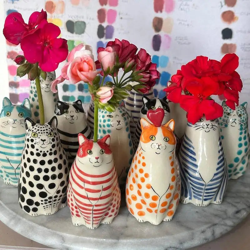 DecorBites™ Cat Polka Dot Resin Flower Bud Vase