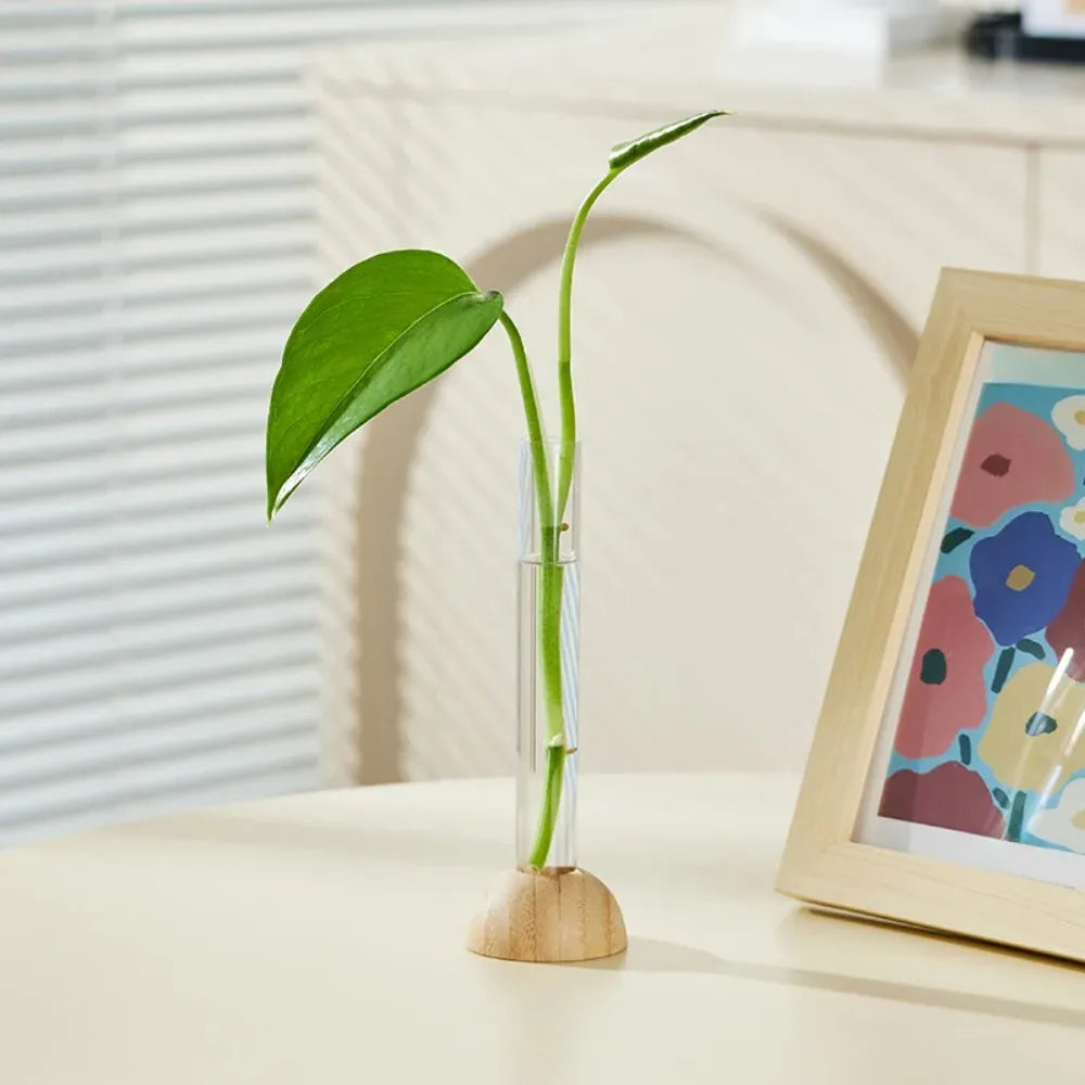 DecorBites™ Clear Vase with Bamboo Base Tabletop Decoration