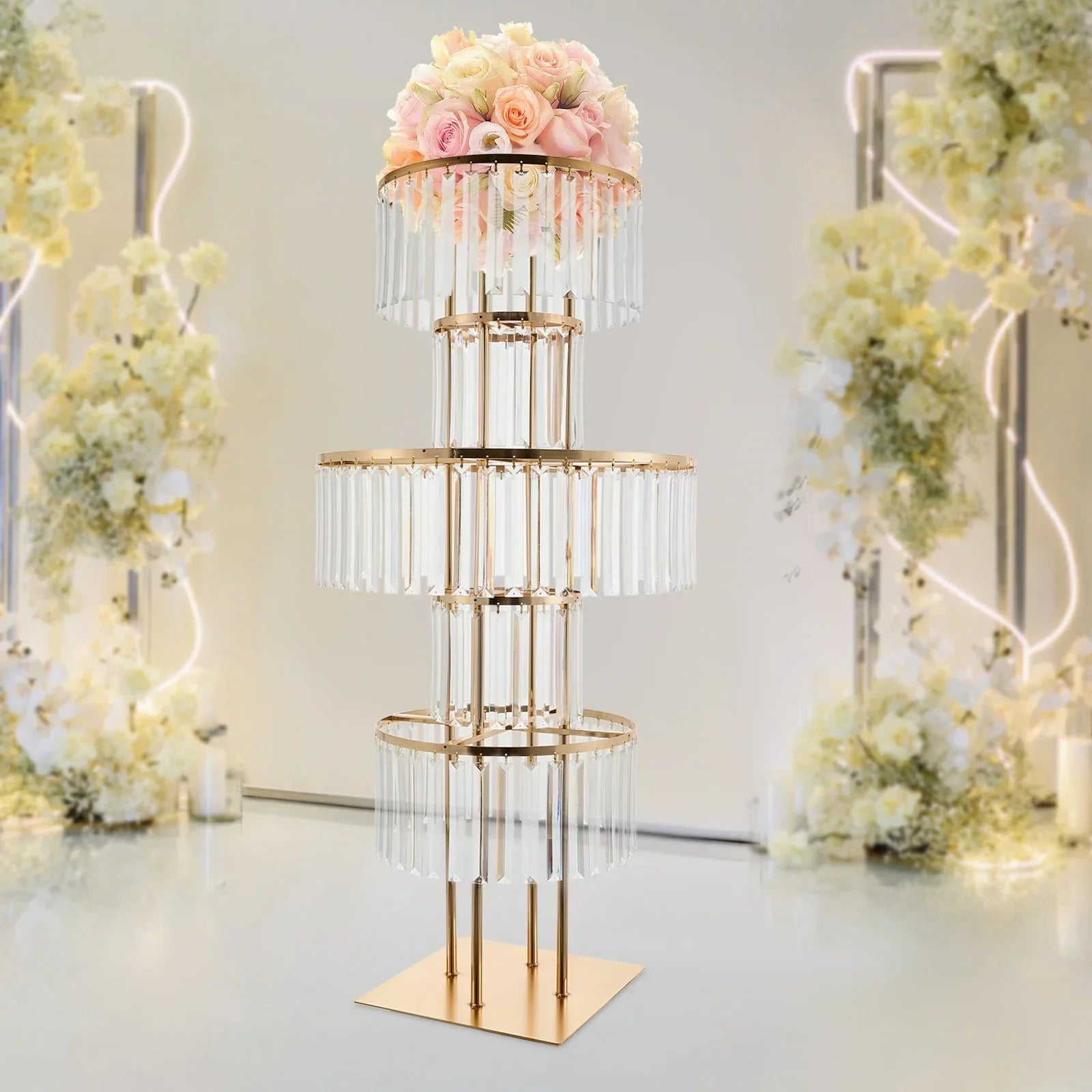DecorBites™ Elegant 5-Tier Gold Wedding Flower Stand