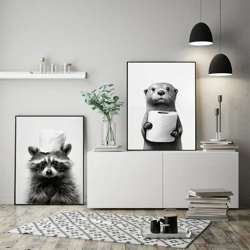 DecorBites™ Funny Animals Canvas Wall Art for Bathroom Home