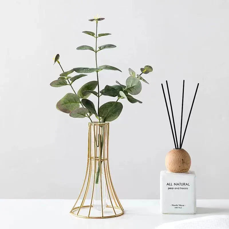 DecorBites™ "Gold Vase with Metal Flowers - Modern Desk Decoration"