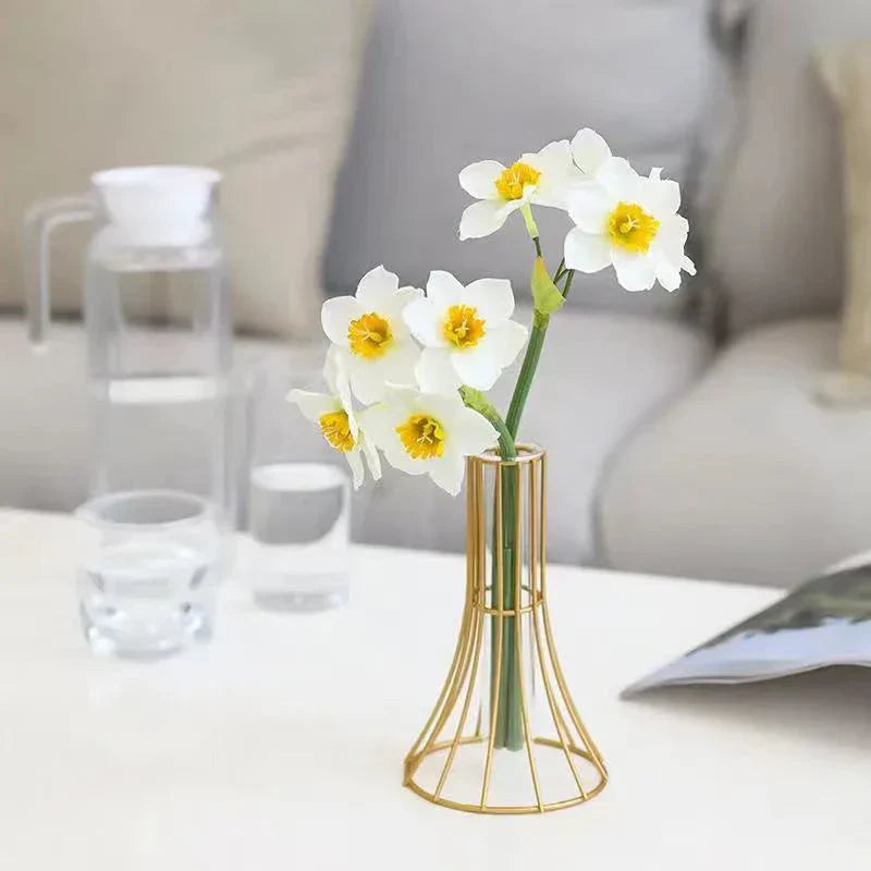 DecorBites™ "Gold Vase with Metal Flowers - Modern Desk Decoration"