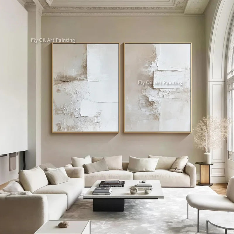 DecorBites™ Handpainted Abstract Beige & White Oil Paintings Set