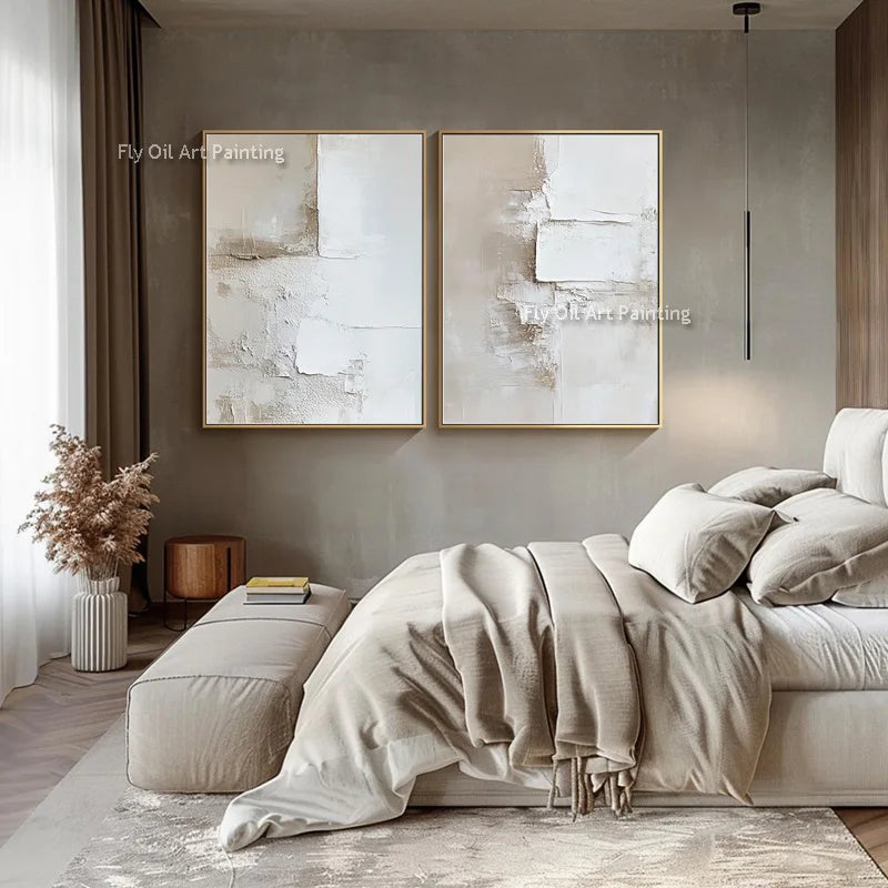 DecorBites™ Handpainted Abstract Beige & White Oil Paintings Set