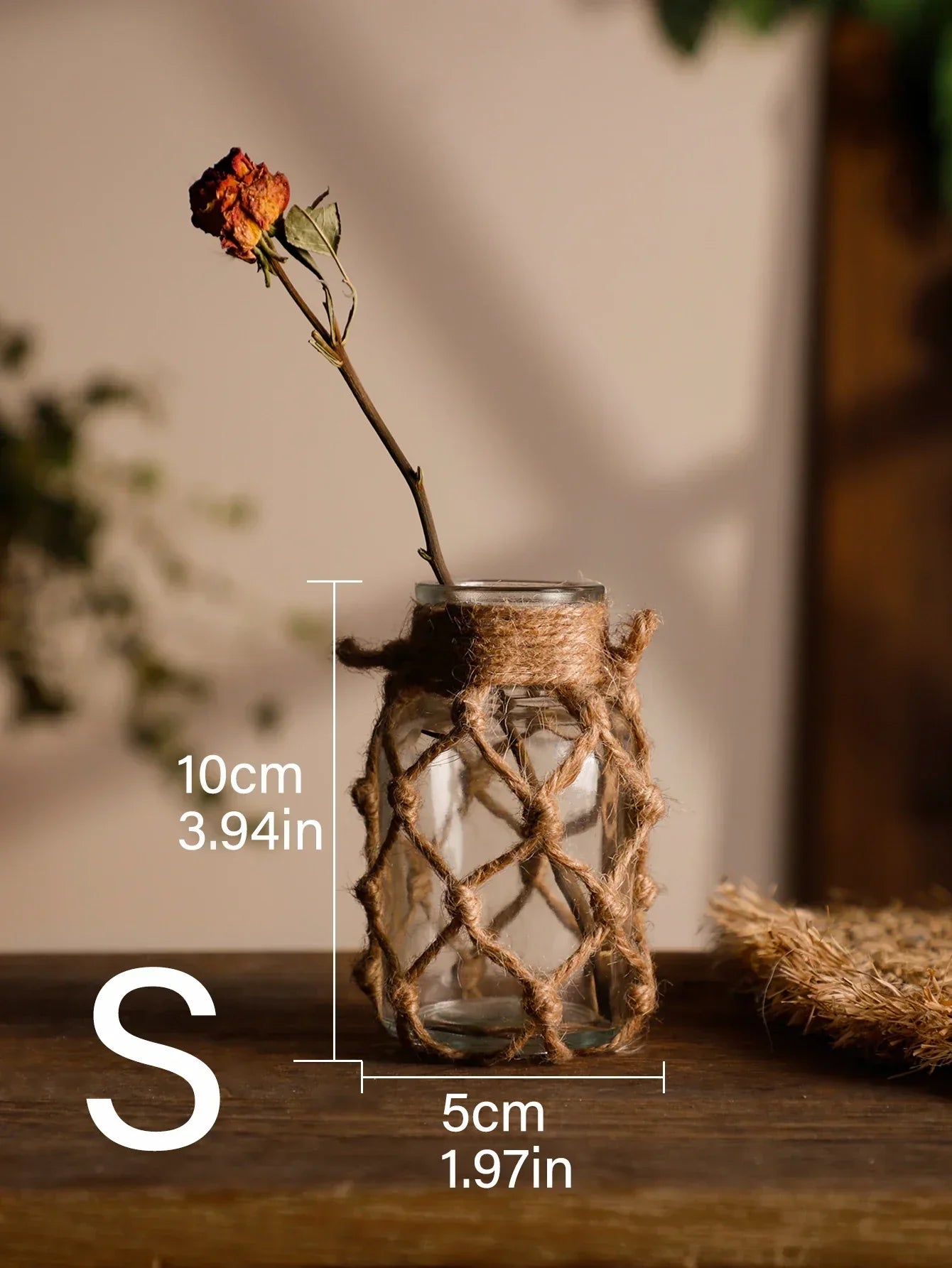 DecorBites™ Hanging Glass Vase with Hemp Rope - Rustic Home Decor