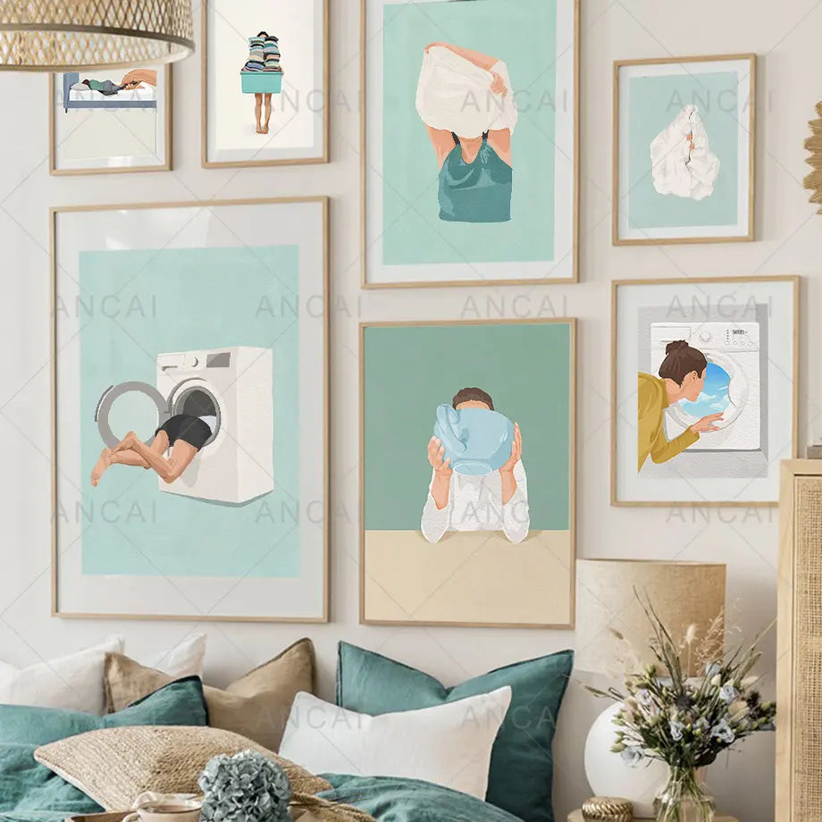 DecorBites™ "Laundry Girl Nordic Wall Art Print"