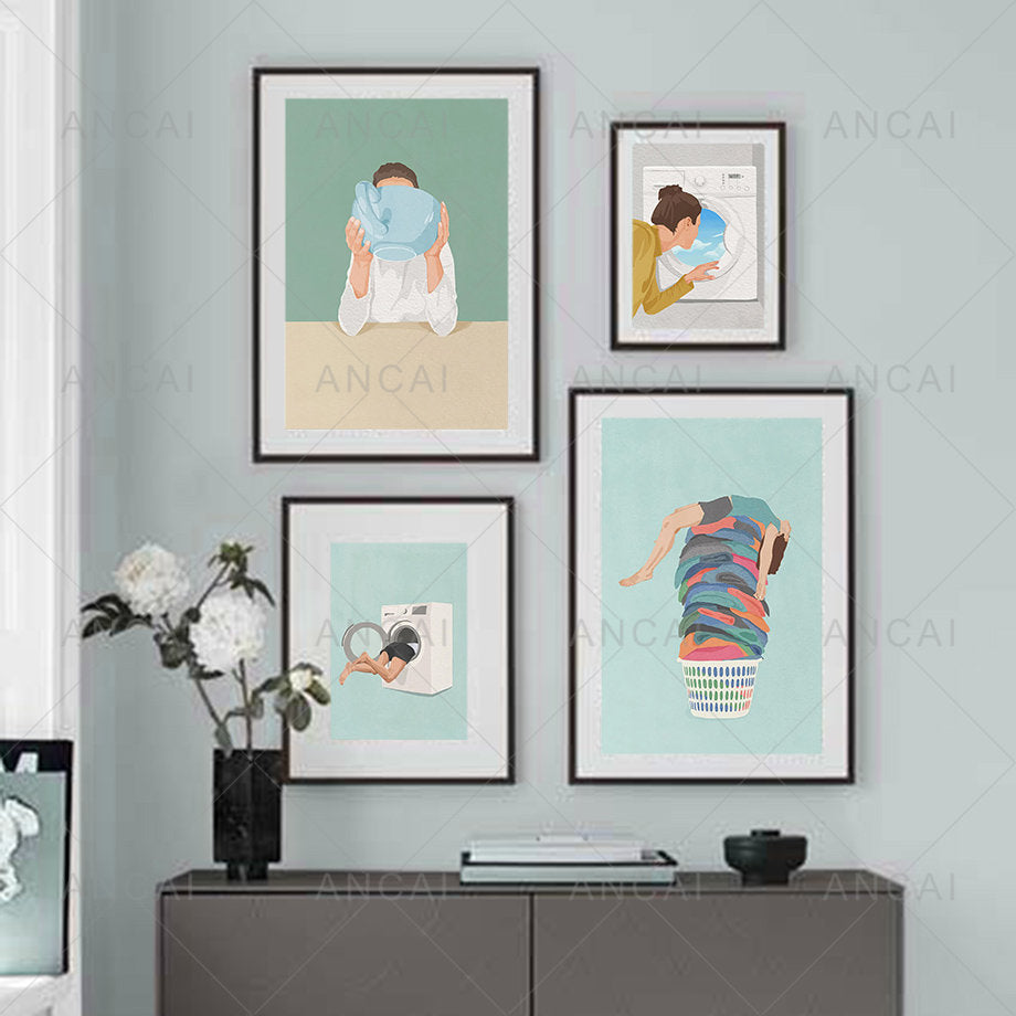 DecorBites™ "Laundry Girl Nordic Wall Art Print"