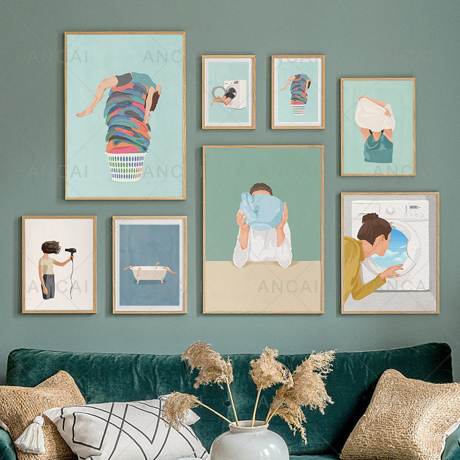 DecorBites™ "Laundry Girl Nordic Wall Art Print"