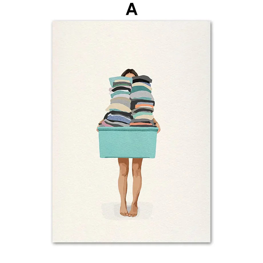 DecorBites™ "Laundry Girl Nordic Wall Art Print"