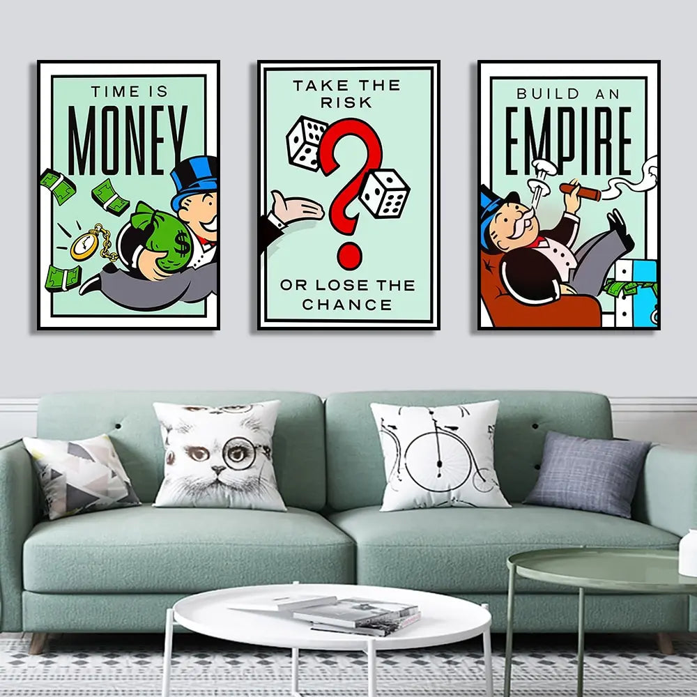 DecorBites™ Monopoly Millionaire Cartoon Canvas Art for Home Decor
