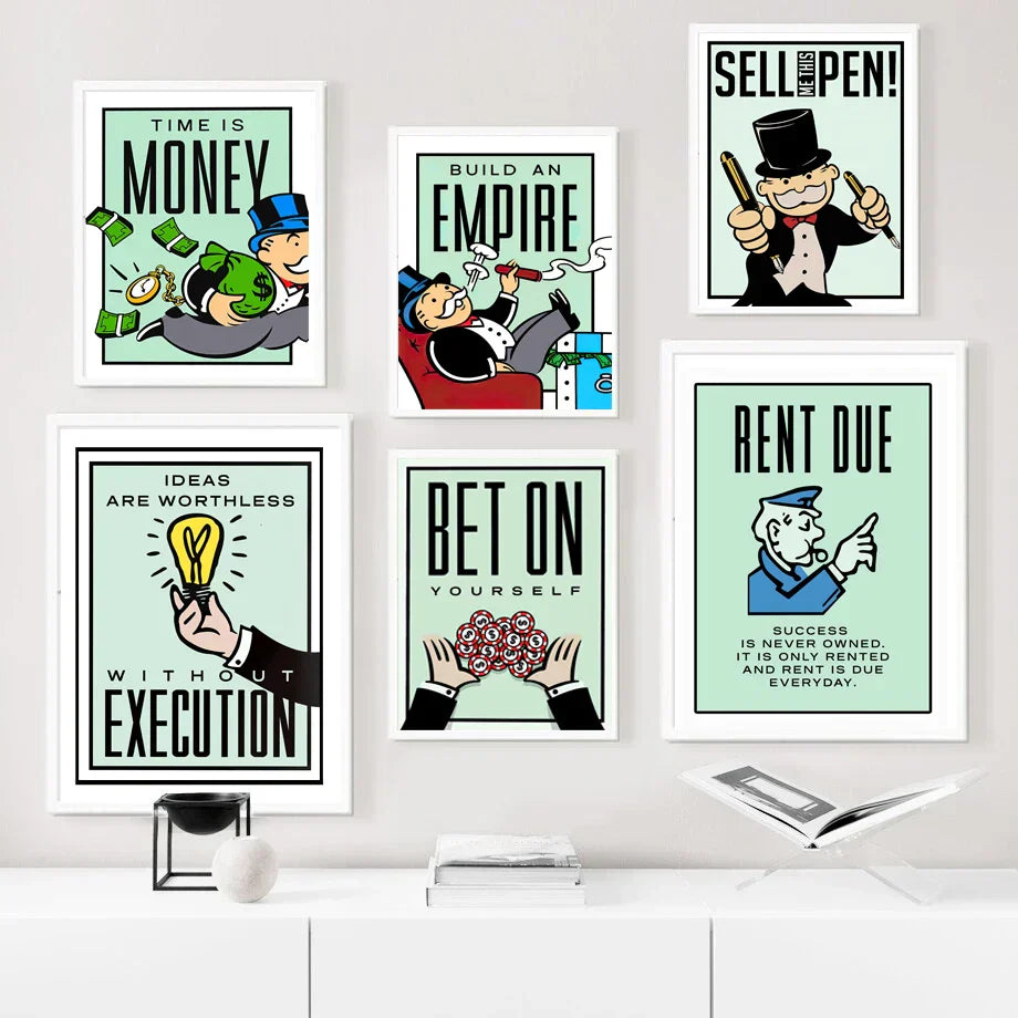 DecorBites™ Monopoly Millionaire Cartoon Canvas Wall Art
