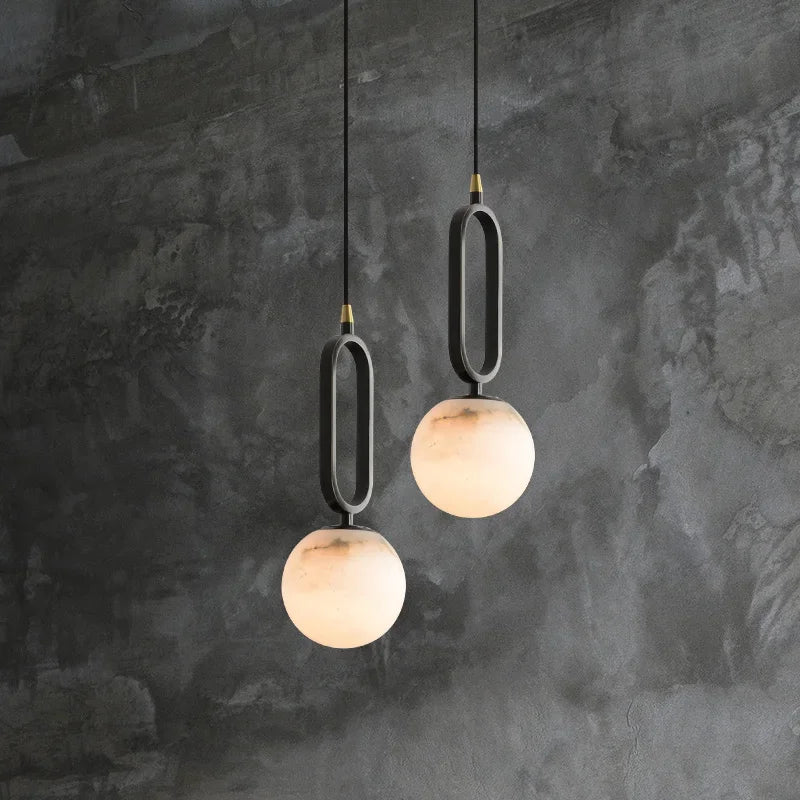DecorBites™ Moroccan Title: White Marble Hanging Lamp