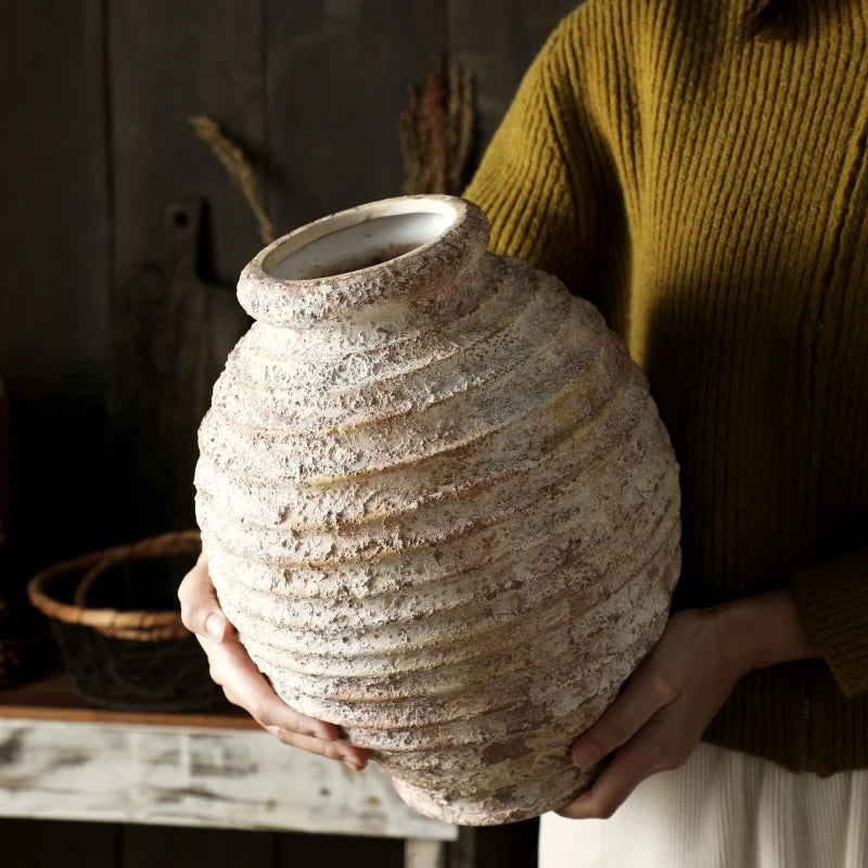 DecorBites™ Retro Handmade Clay Vase 21.5CM Home Decor