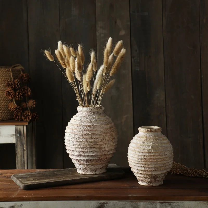 DecorBites™ Retro Handmade Clay Vase 21.5CM Home Decor