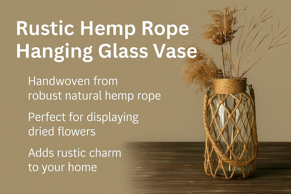 DecorBites™ Rustic Hanging Glass Vase with Hemp Rope