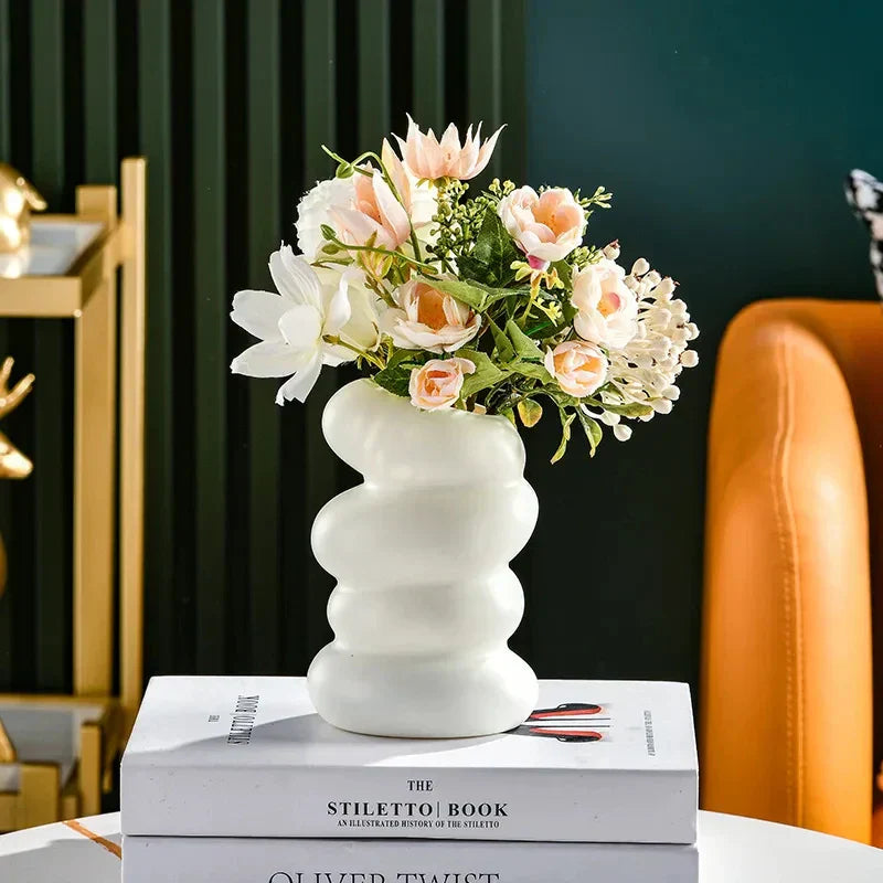DecorBites™ Spiral White Vase for Home Decoration