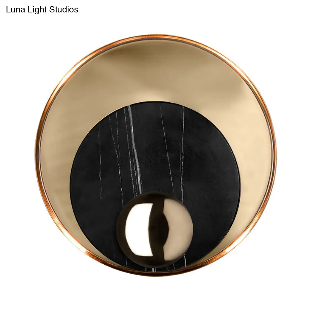 DecorBites™ Designer Marble LED Flush Mount Wall Sconce in Black/White/Gold with Peacock Tail Feather Accent - Ideal for Living Rooms
