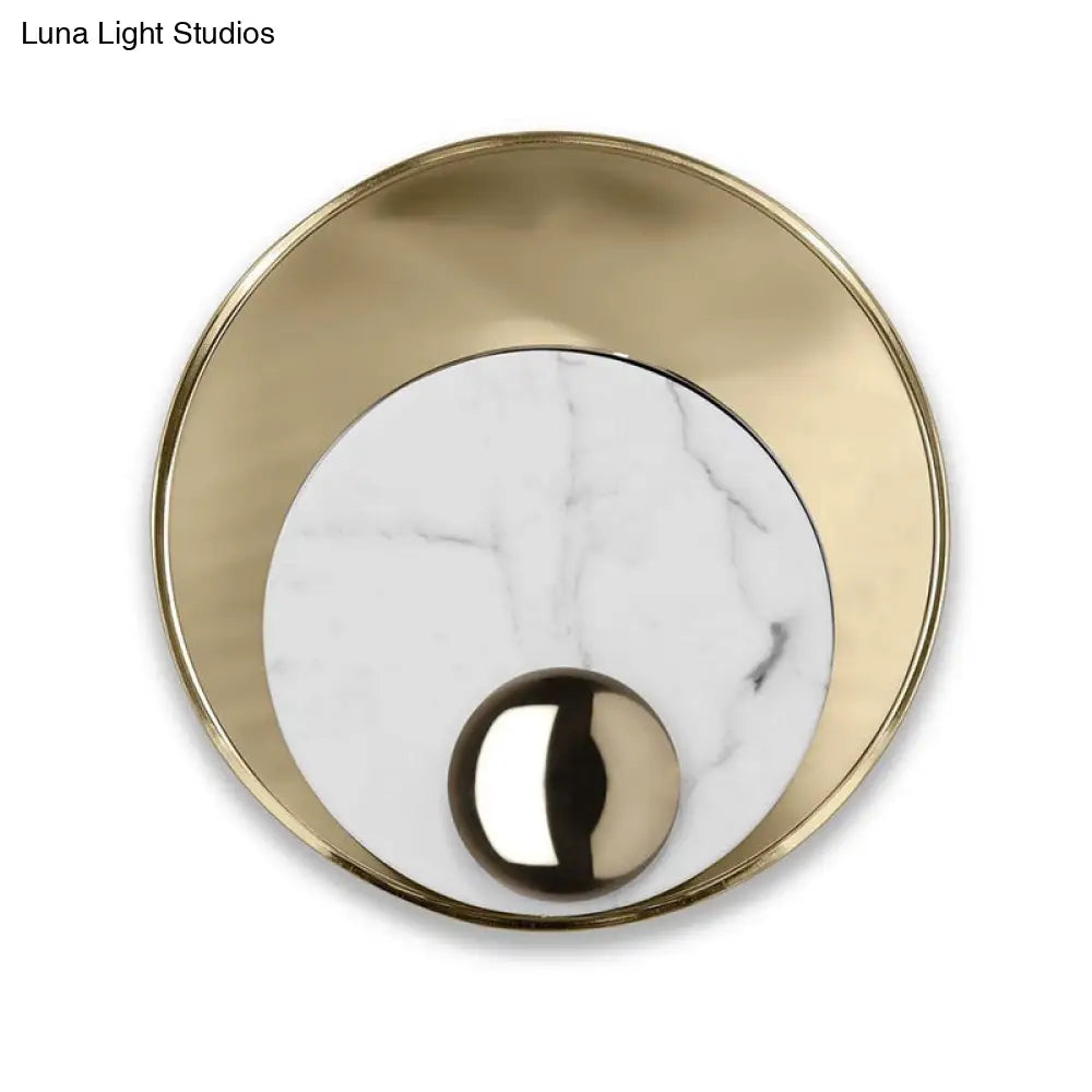 DecorBites™ Designer Marble LED Flush Mount Wall Sconce in Black/White/Gold with Peacock Tail Feather Accent - Ideal for Living Rooms