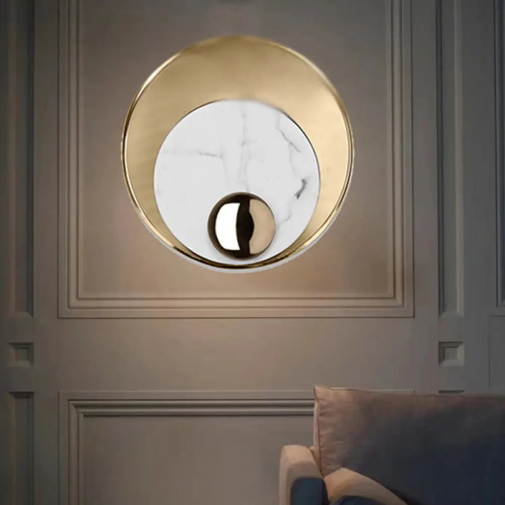 DecorBites™ Designer Marble LED Flush Mount Wall Sconce in Black/White/Gold with Peacock Tail Feather Accent - Ideal for Living Rooms