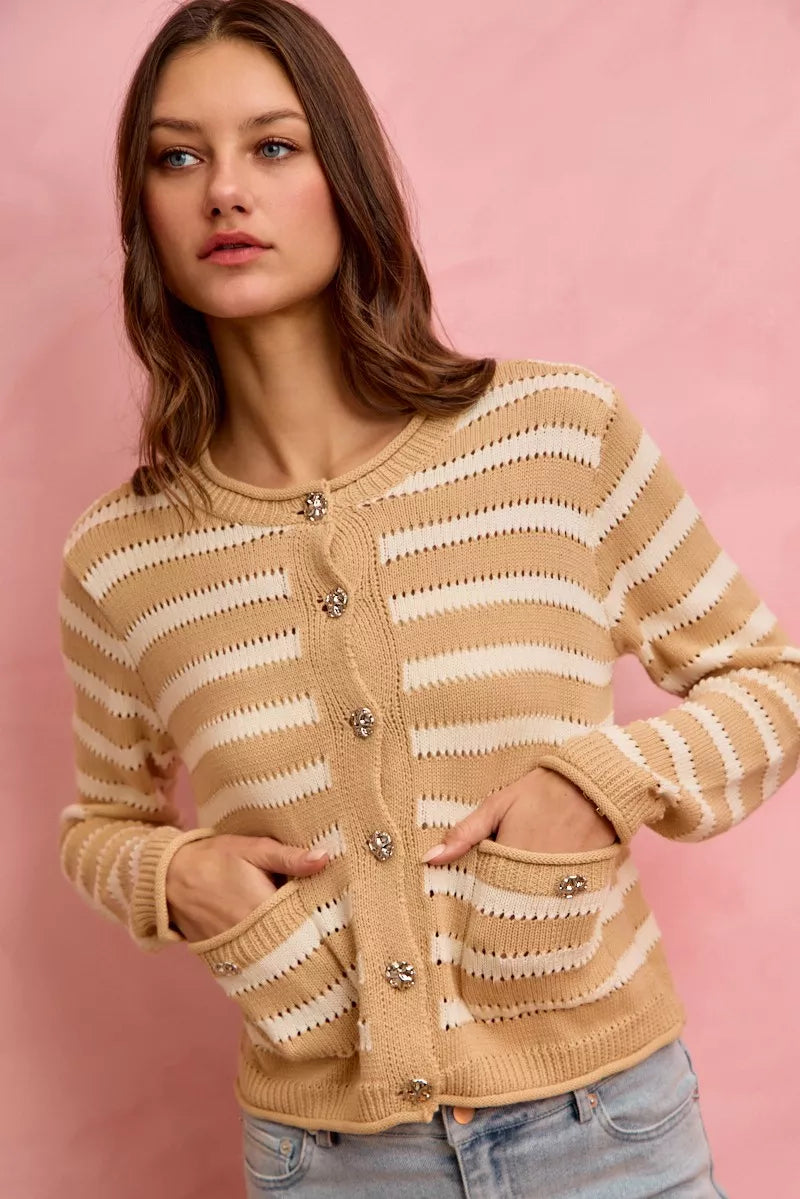 Stripe Long Sleeves Button Sweater Cardigan