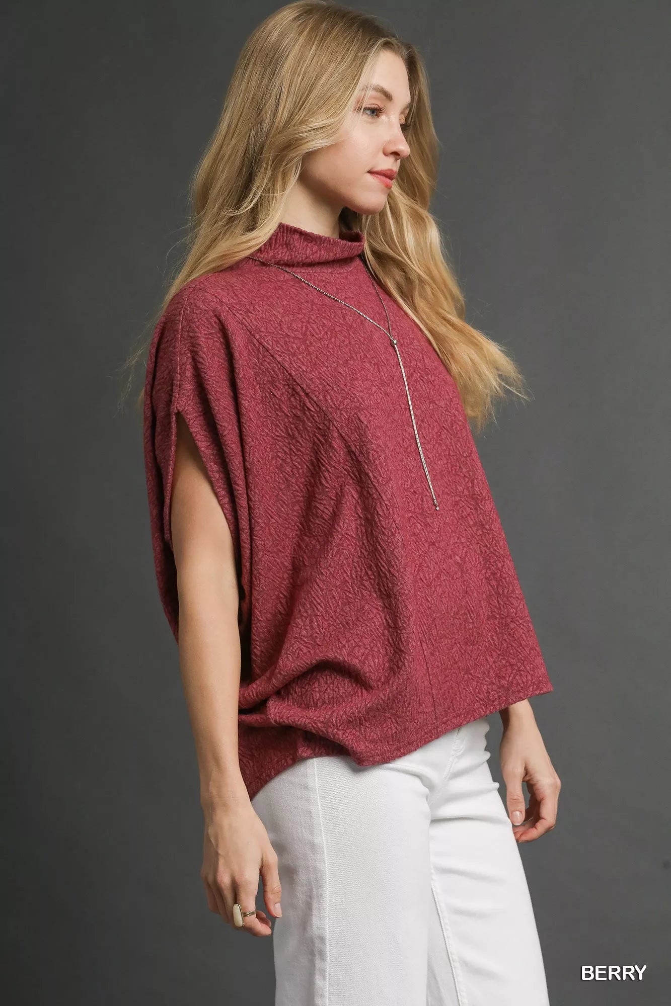 Textured Mock Neck Relaxed Top