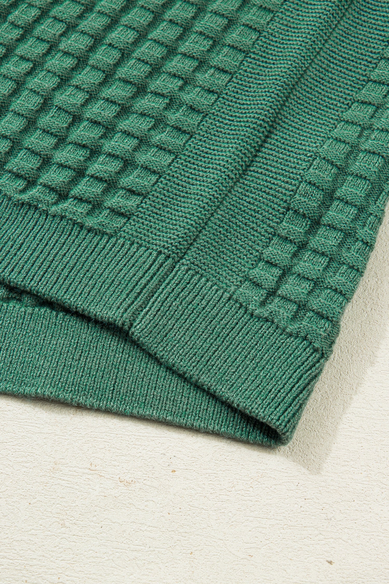 Mist Green Solid Color Round Neck Textured Short Sleeve Sweater