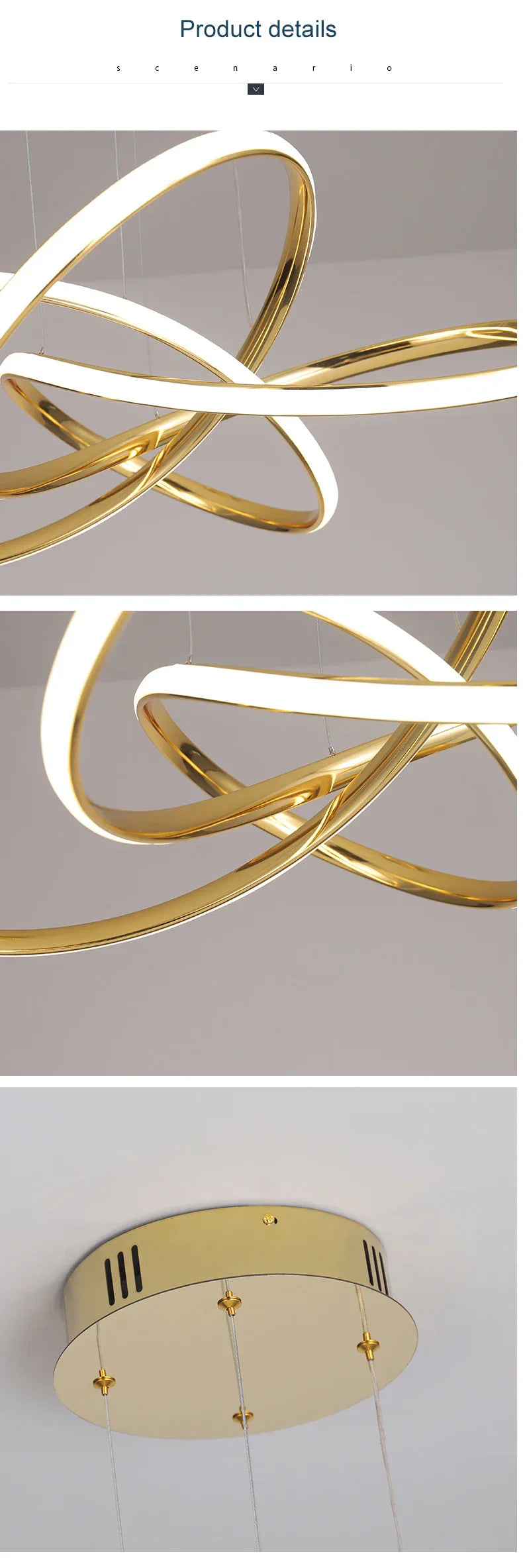 DecorBites™ Dimmable Modern Chandelier: Gold/Chrome/Black, 60cm