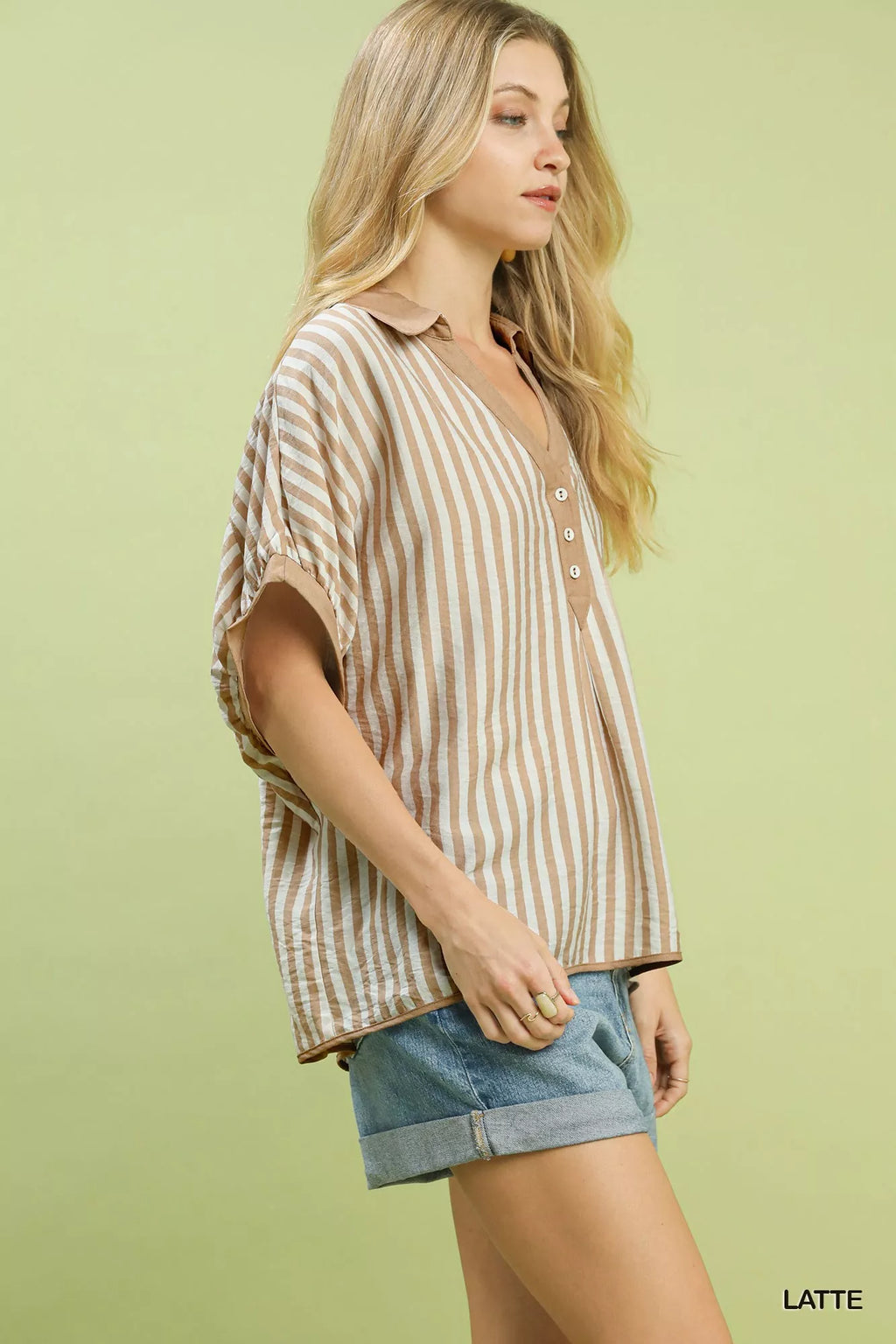Stripe Collared Oversized Top